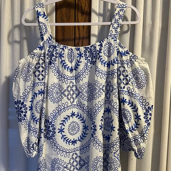 Trina Turk Embroidered Eyelet Off The Shoulder Tank Dress - Picture 10 of 14